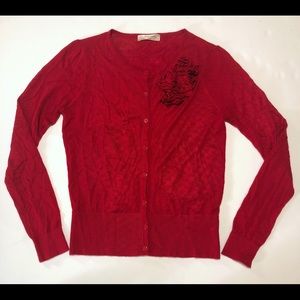 Janette Womens Size Large Sweater Cardigan Rosette